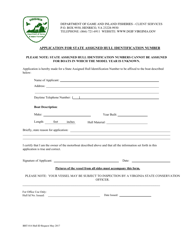 Form BRT-014 &quot;Application for State Assigned Hull Identification Number&quot; - Virginia