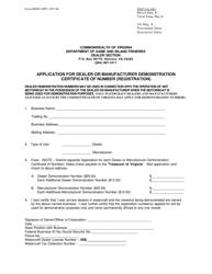 Form DEMO APPL Application for Dealer or Manufacturer Demonstration Certificate of Number (Registration) - Virginia, Page 2