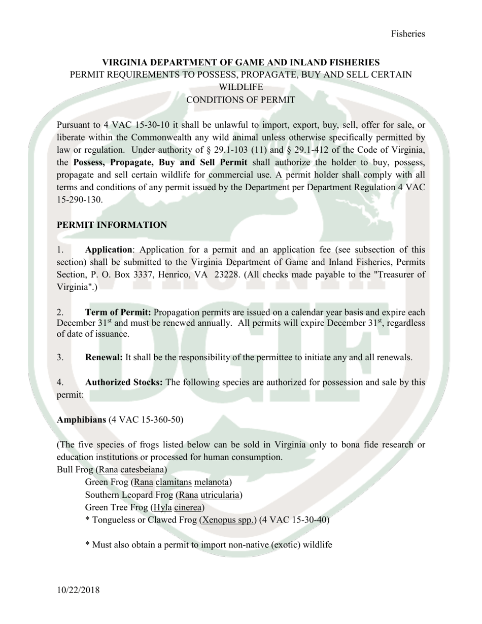 Application to Possess, Propagate, Buy and Sell Certain Wildlife in Virginia - Fisheries - Virginia, Page 5