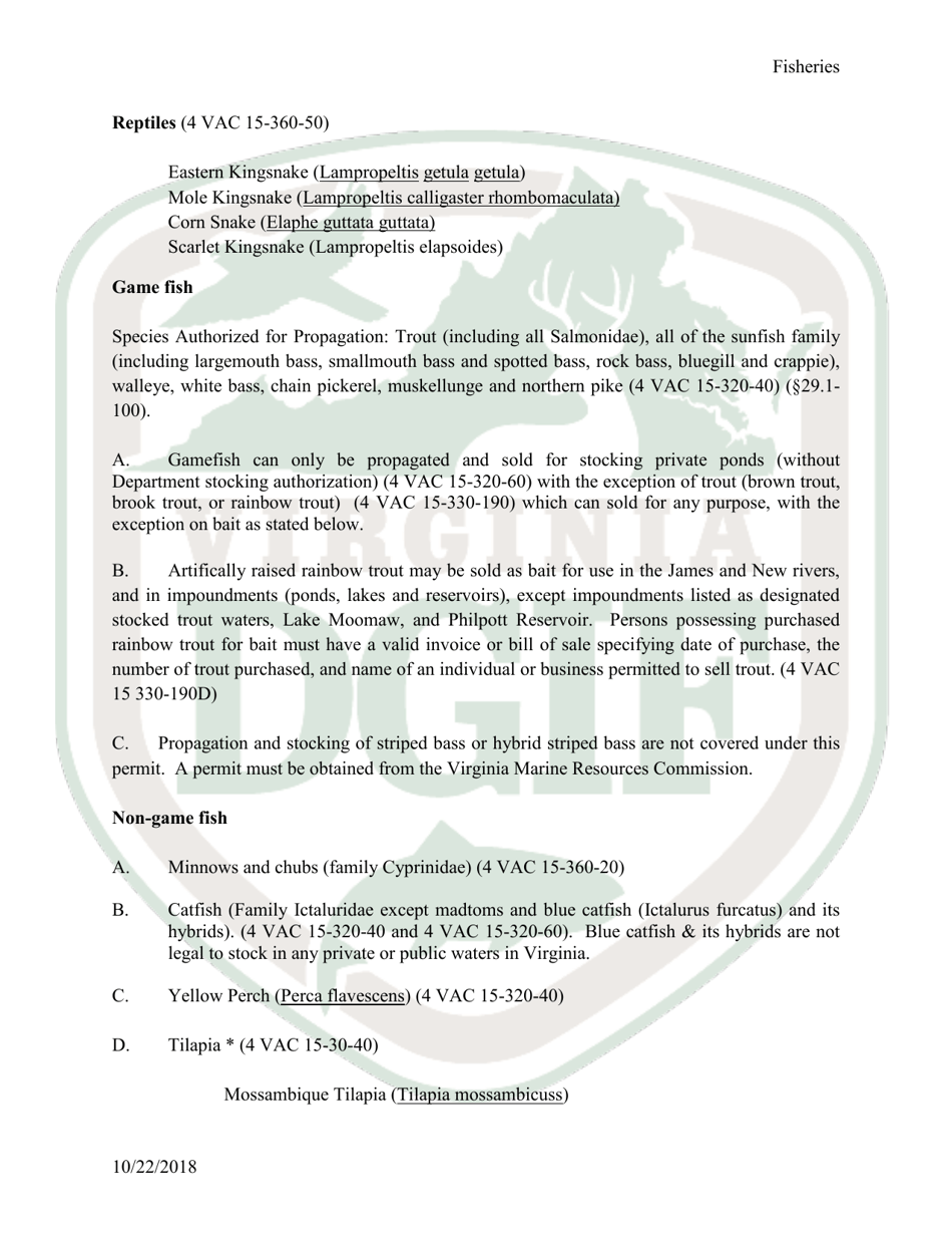 Application to Possess, Propagate, Buy and Sell Certain Wildlife in Virginia - Fisheries - Virginia, Page 6