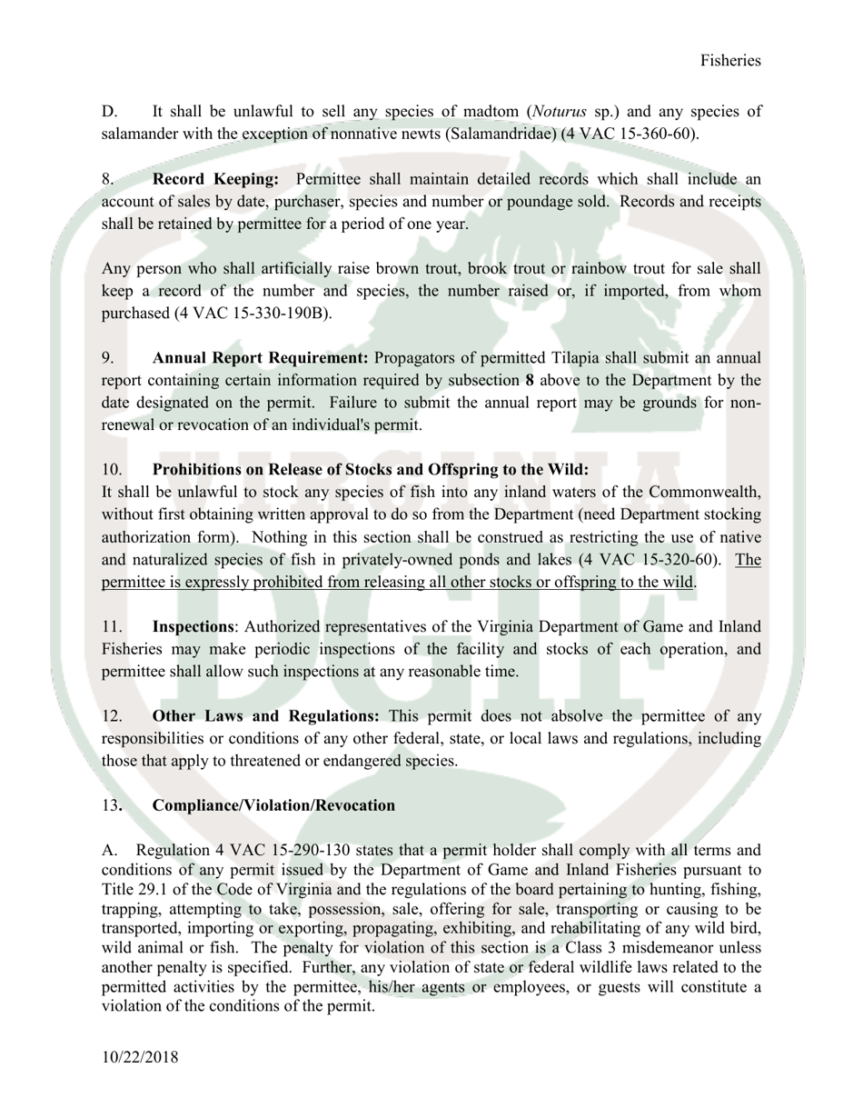 Application to Possess, Propagate, Buy and Sell Certain Wildlife in Virginia - Fisheries - Virginia, Page 8