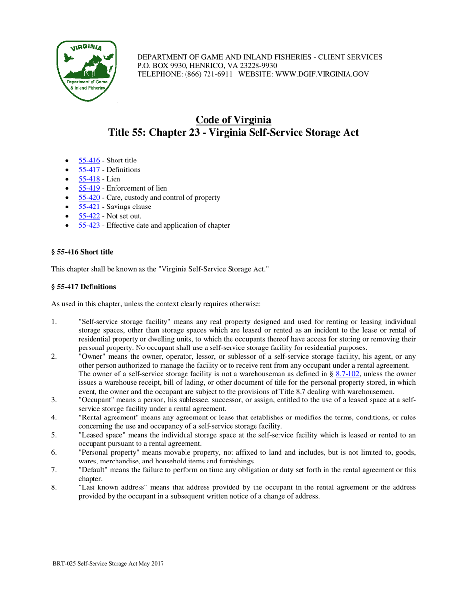 Form BRT-025 Affidavit of Compliance for Enforcement of Virginias Self-service Storage Act - Virginia, Page 4
