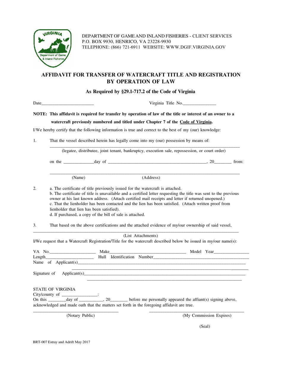 Form BRT-007 Transfer of Boats Found Estray and Adrift - Virginia, Page 4