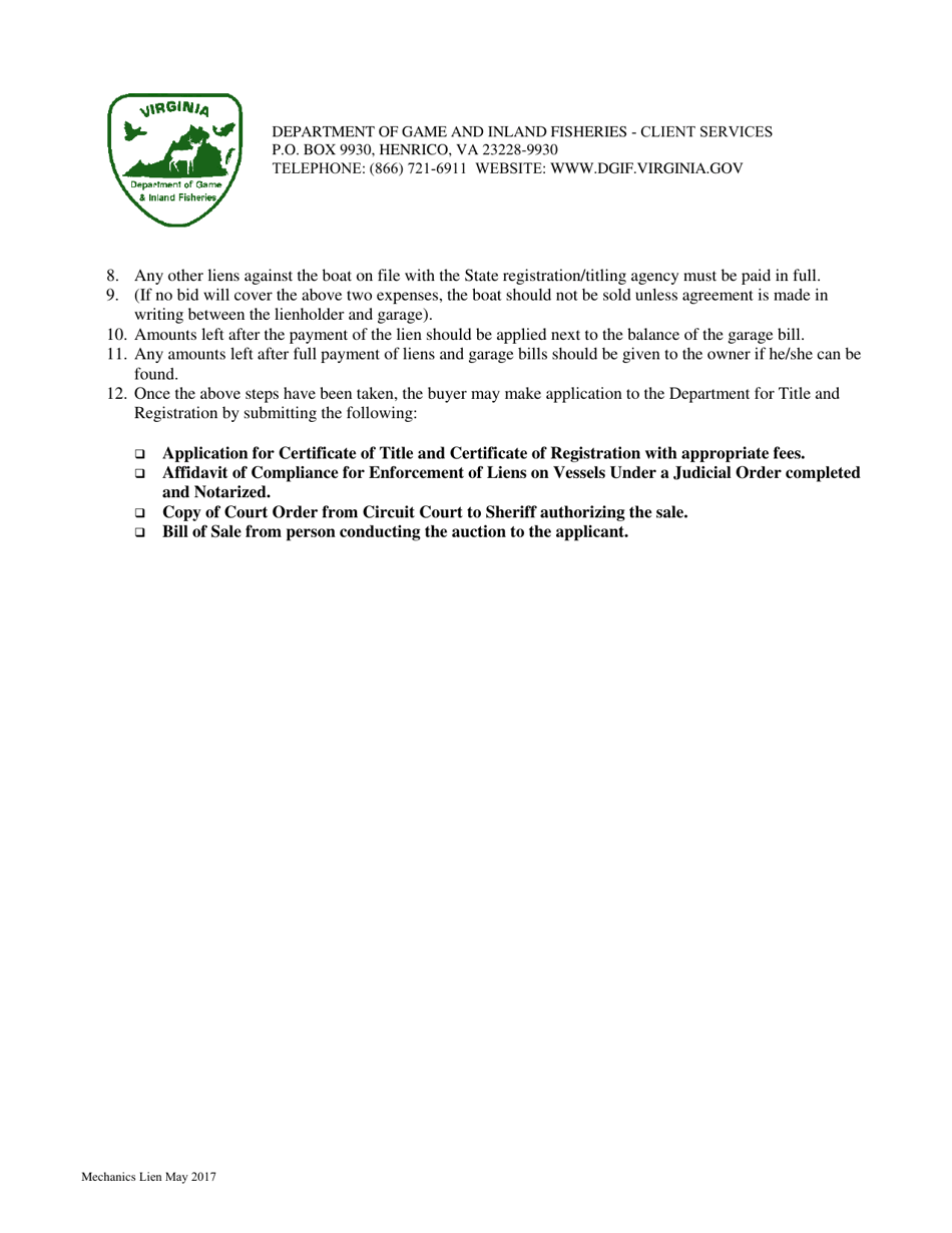 Affidavit of Compliance for Enforcement of Liens on Vessels as Required by Chapter 4, Mechanics and Certain Other Liens 43-34 of the Code of Virginia - Virginia, Page 3