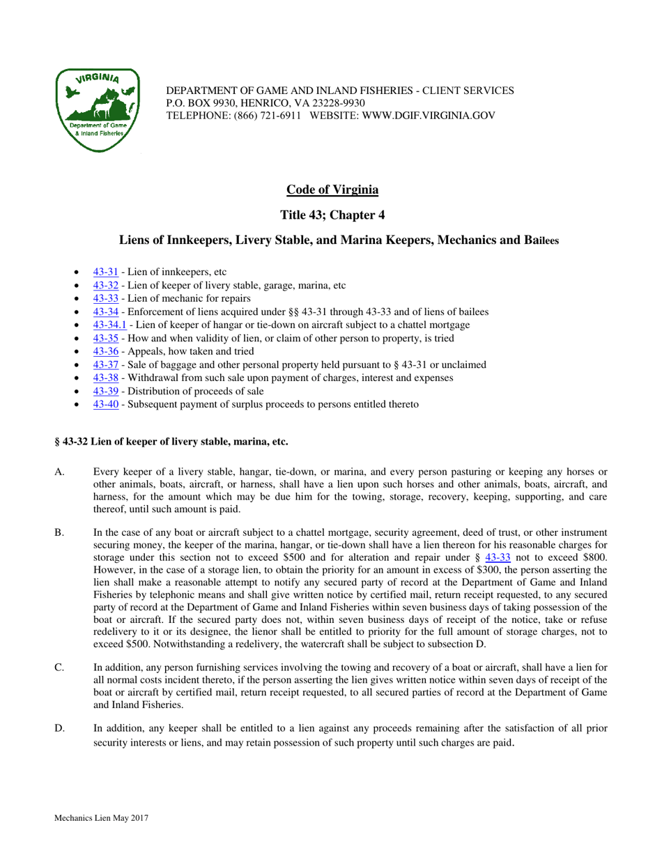 Affidavit of Compliance for Enforcement of Liens on Vessels as Required by Chapter 4, Mechanics and Certain Other Liens 43-34 of the Code of Virginia - Virginia, Page 6