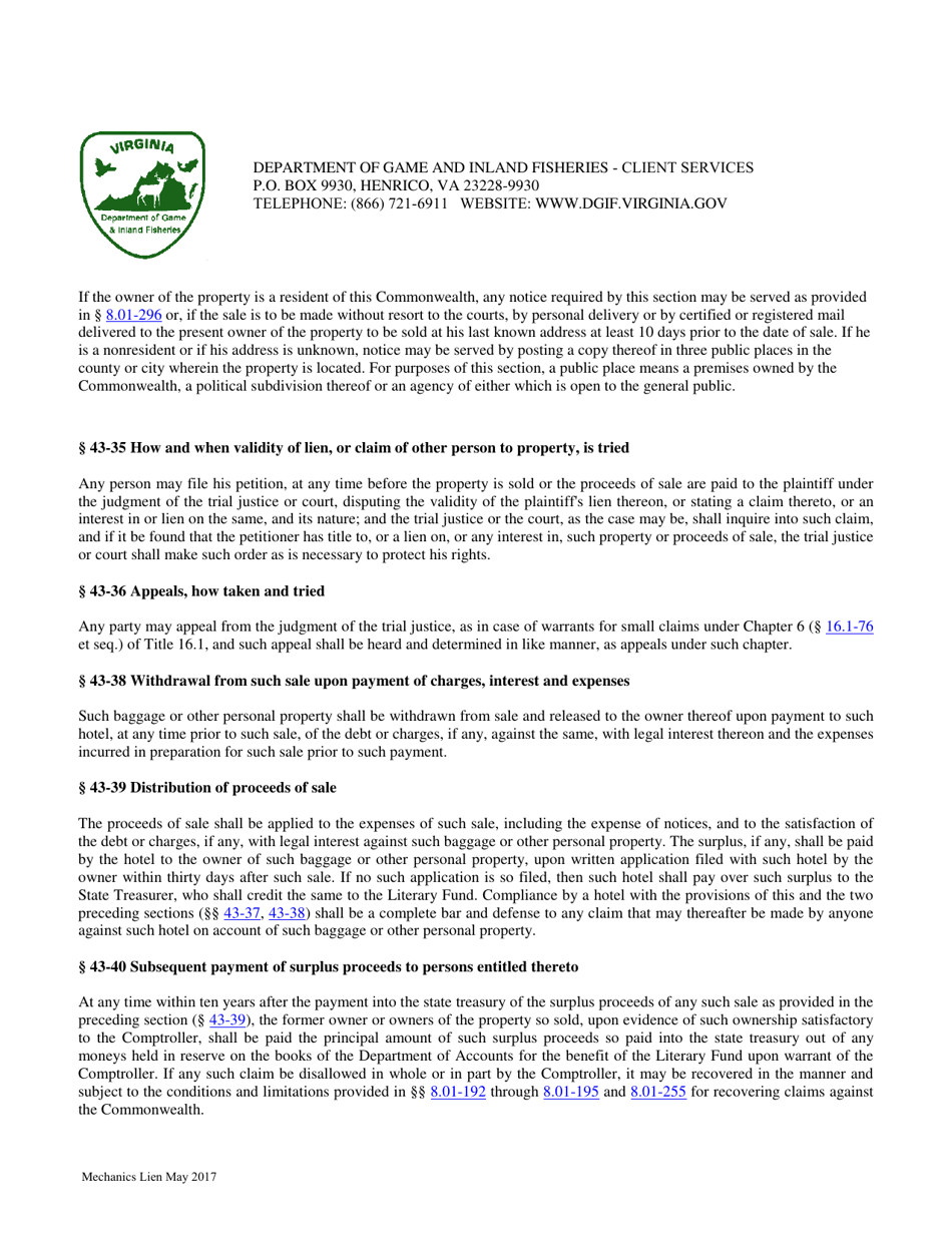 Affidavit of Compliance for Enforcement of Liens on Vessels as Required by Chapter 4, Mechanics and Certain Other Liens 43-34 of the Code of Virginia - Virginia, Page 8
