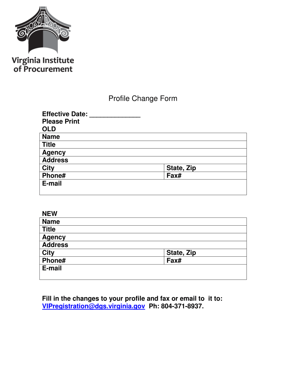 Virginia Institute of Procurement Profile Change Form - Virginia, Page 1