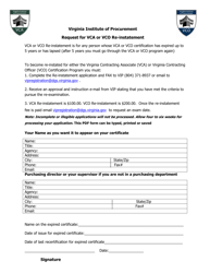 Document preview: Request for Vca or Vco Re-instatement - Virginia