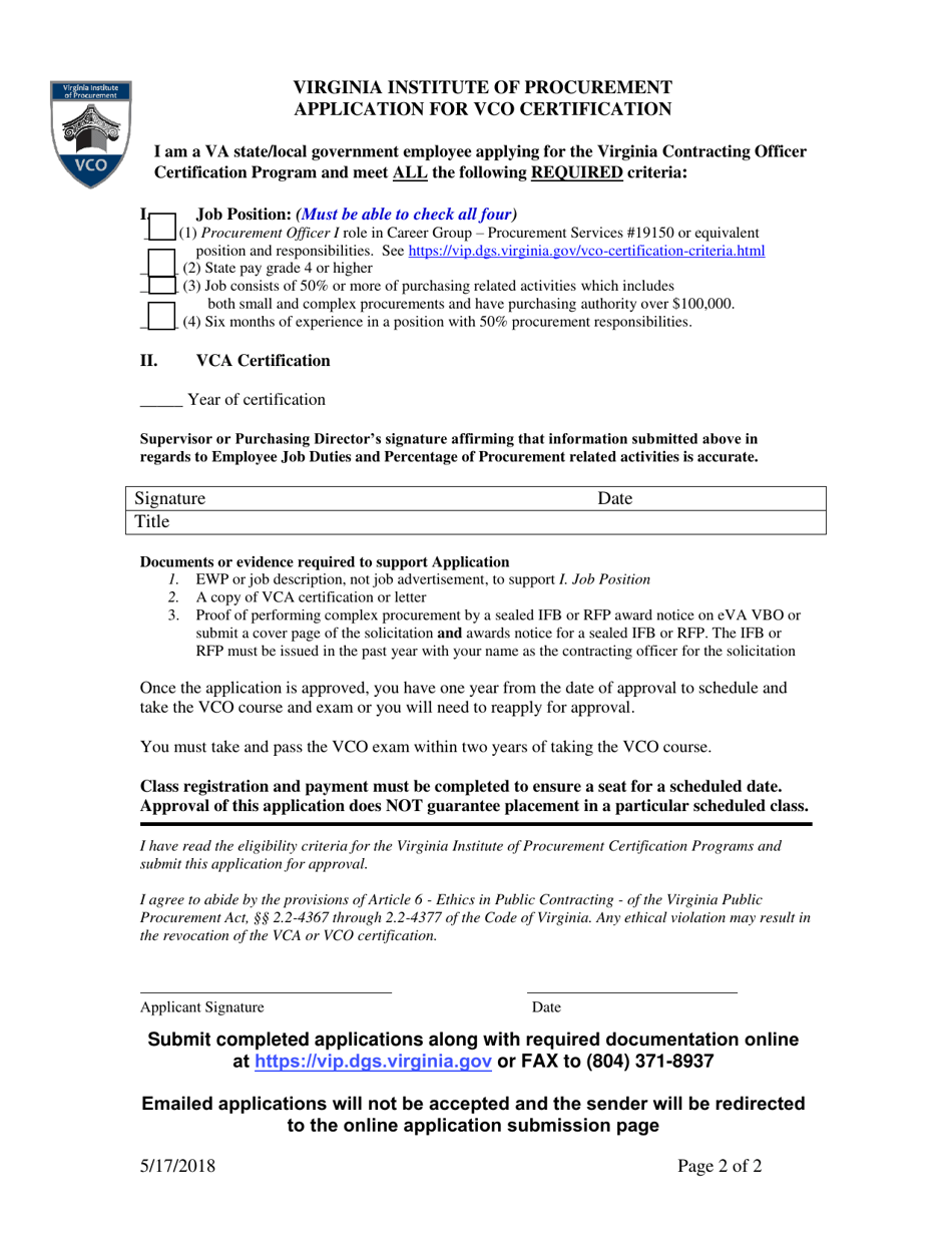 Application for Vco Certification - Virginia, Page 2