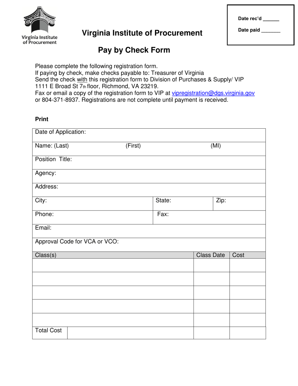 Pay by Check Form - Virginia, Page 1