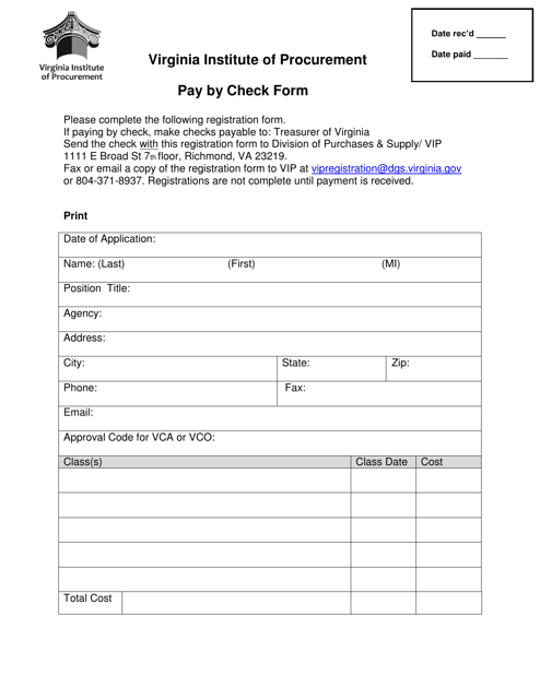 Pay by Check Form - Virginia Download Pdf