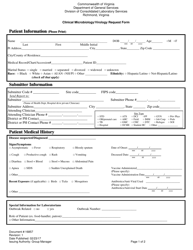 Form 16857 Clinical Microbiology/Virology Request Form - Virginia