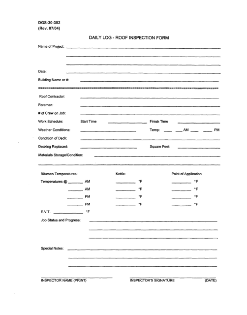 Form DGS-30-352 Daily Log - Roof Inspection Form - Virginia