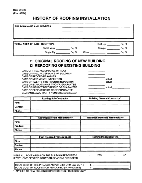 Form DGS-30-328 History of Roofing Installation - Virginia