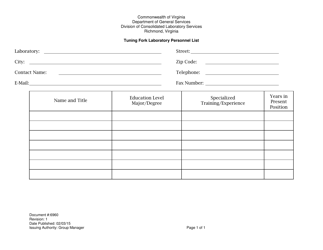 Form 6960 Tuning Fork Laboratory Personnel List - Virginia