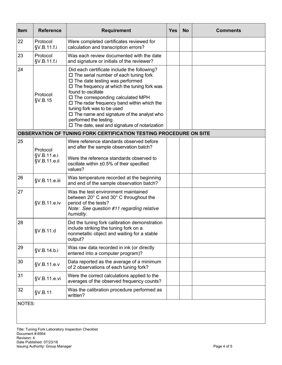 Form 6954 Tuning Fork Laboratory Inspection Checklist - Virginia, Page 4