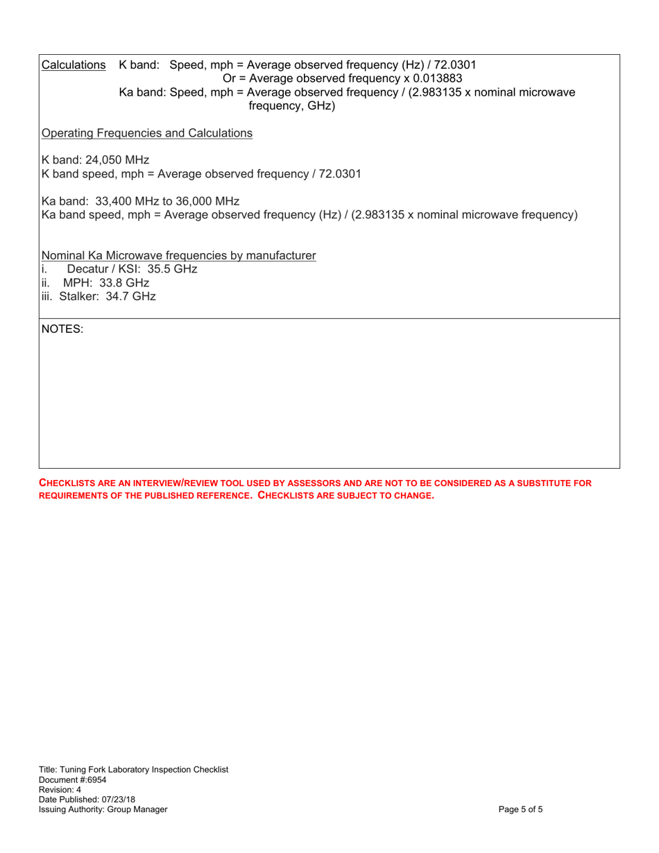 Form 6954 Tuning Fork Laboratory Inspection Checklist - Virginia, Page 5