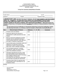 Form 6957 Tuning Fork Laboratory Quality Manual Checklist - Virginia