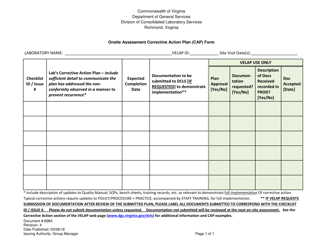 Form 6984 Onsite Assessment Corrective Action Plan (CAP) Form - Virginia