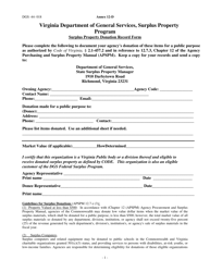 Document preview: Form DGS-44-018 Annex 12-D Surplus Property Donation Form - Virginia