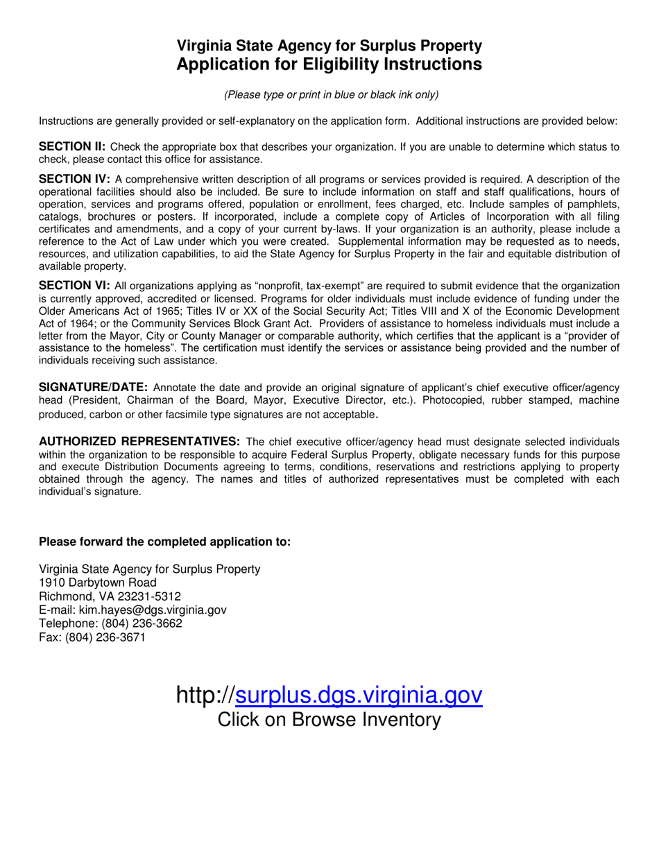 Form DGS-43-001 Application for Eligibility- Federal Surplus Property Program - Virginia, Page 1