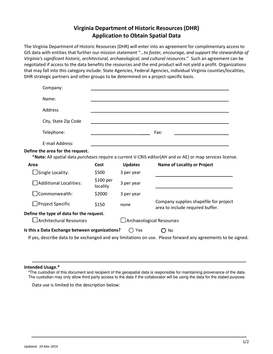 Application to Obtain Spatial Data - Virginia, Page 1
