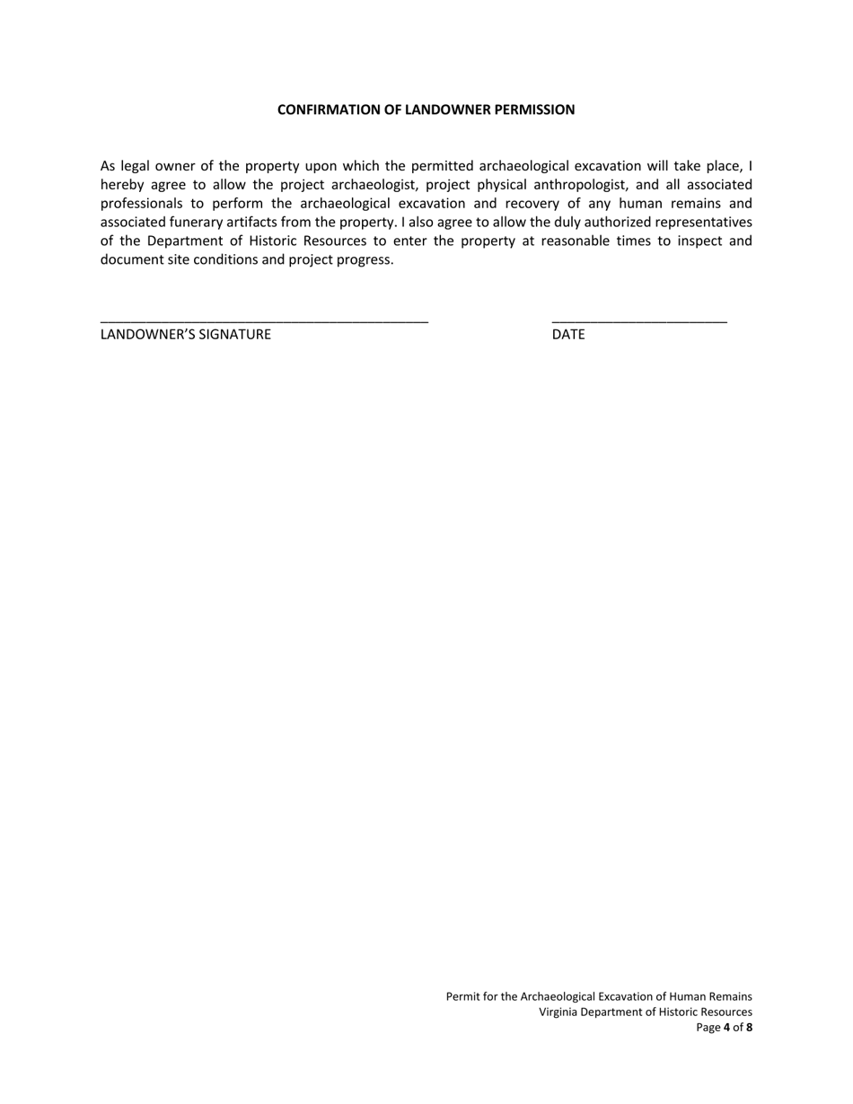 Permit Application for Archaeological Excavation of Human Remains - Virginia, Page 4