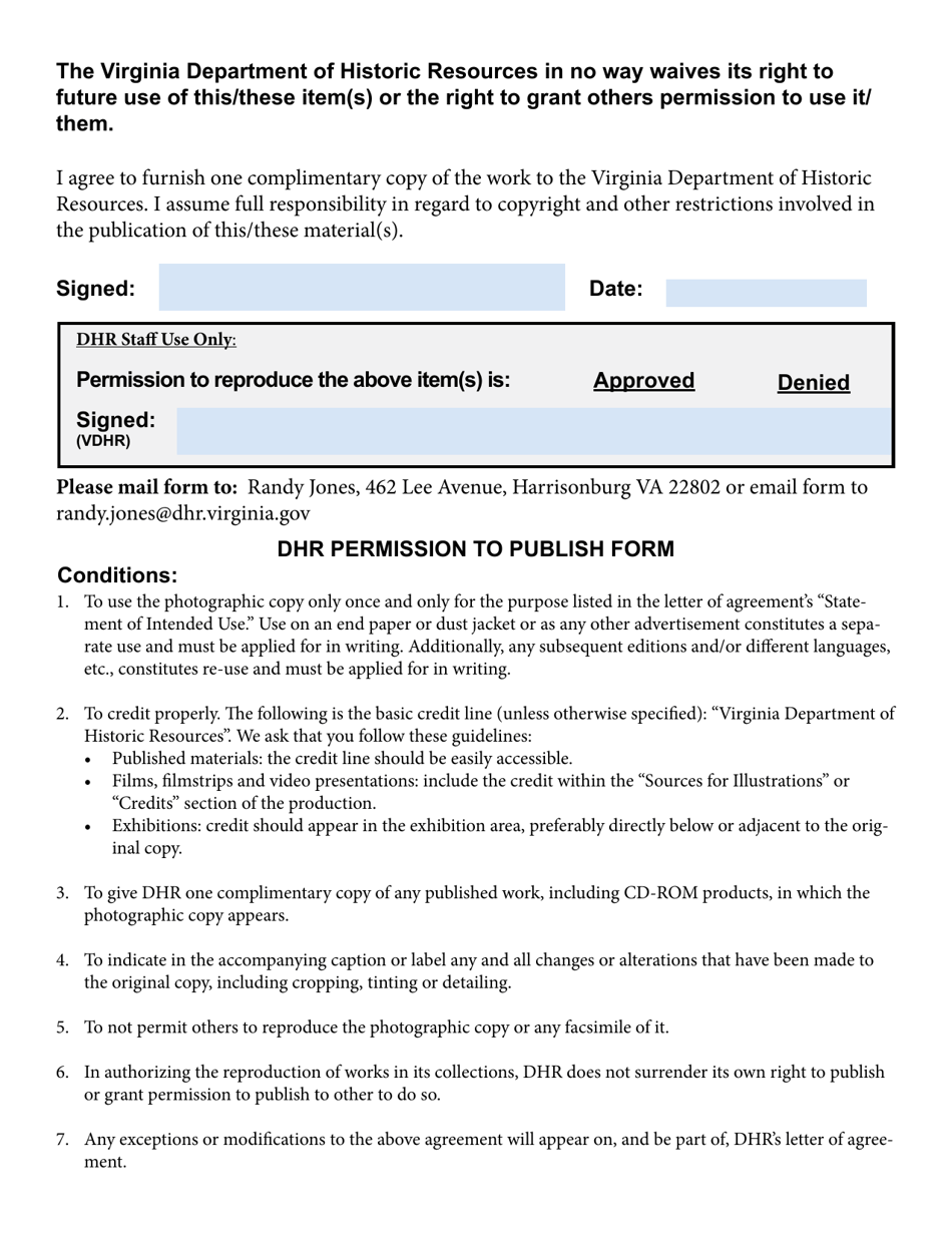 Permission Form to Reproduce an Image - Virginia, Page 2