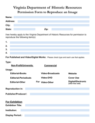 Document preview: Permission Form to Reproduce an Image - Virginia