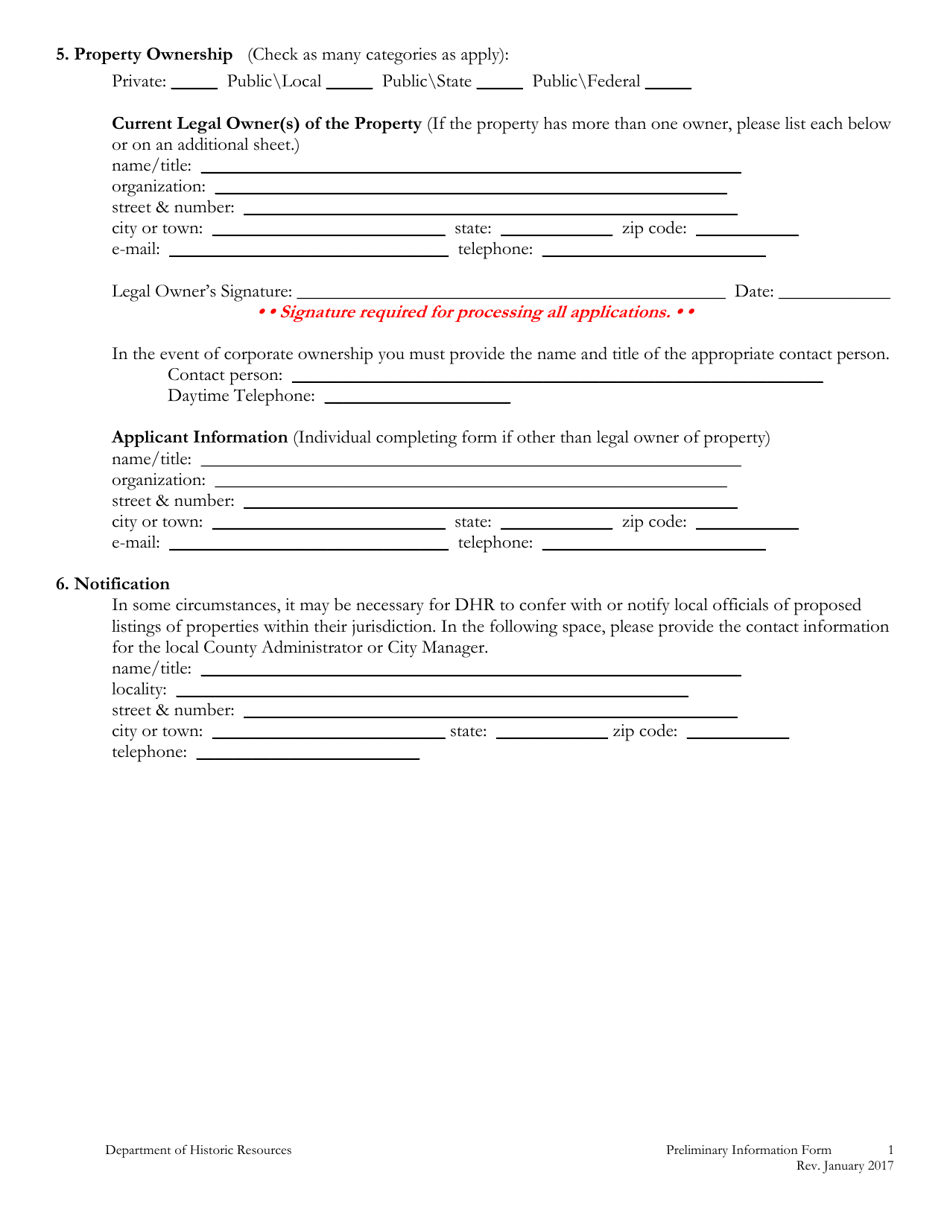 Preliminary Information Form (PIF) for Individual Properties - Virginia, Page 5