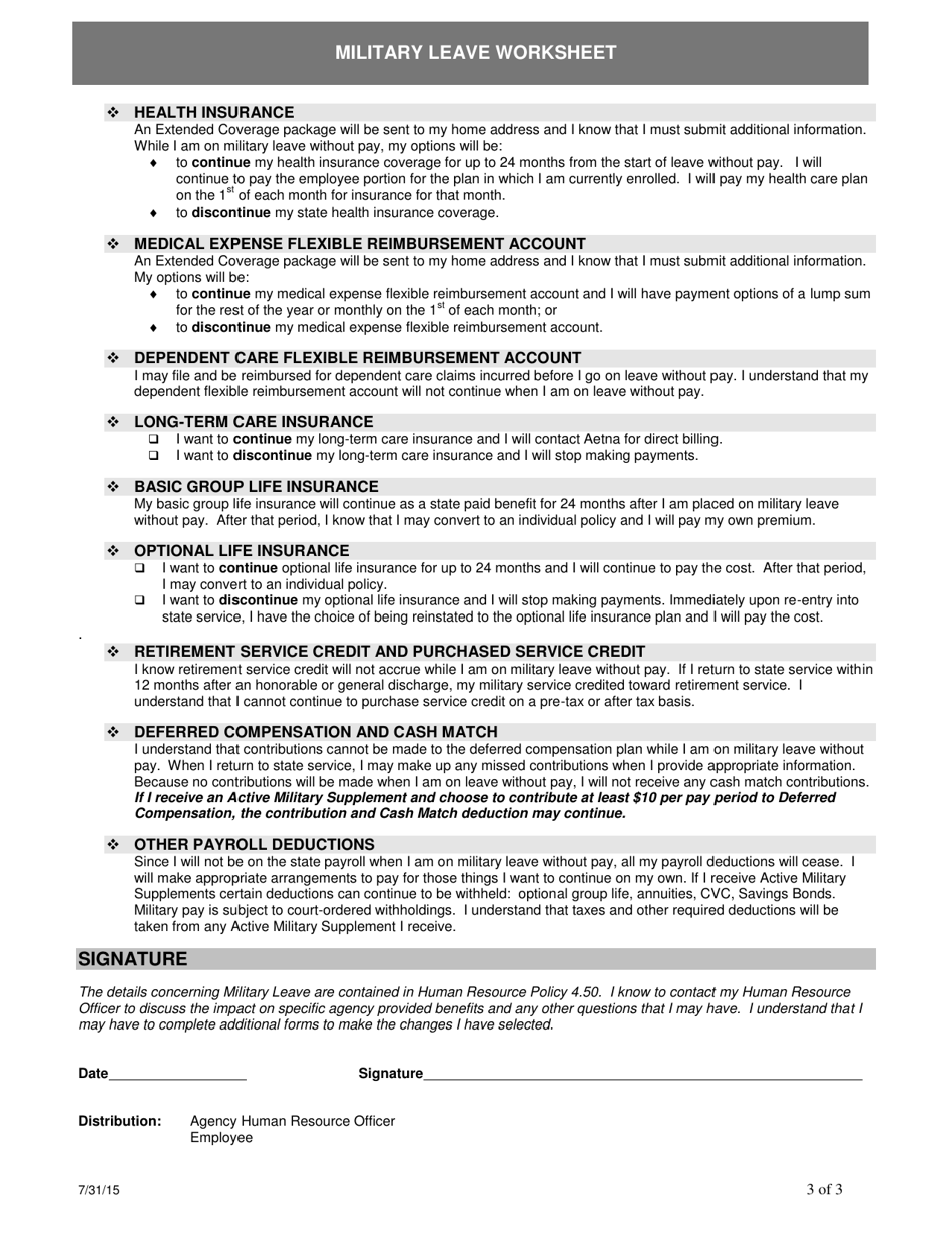 Military Leave Worksheet - Virginia, Page 3