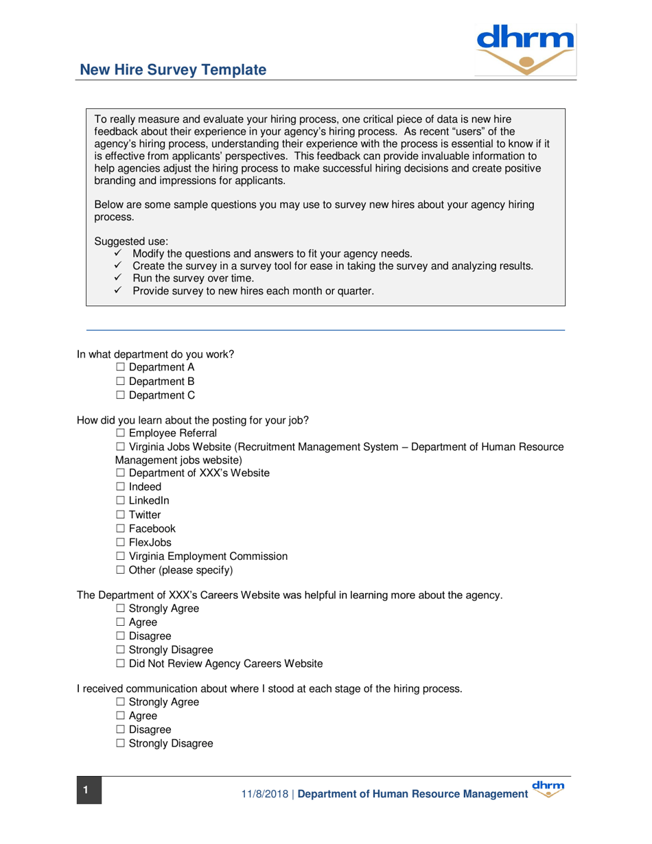 New Hire Survey Template - Virginia, Page 1