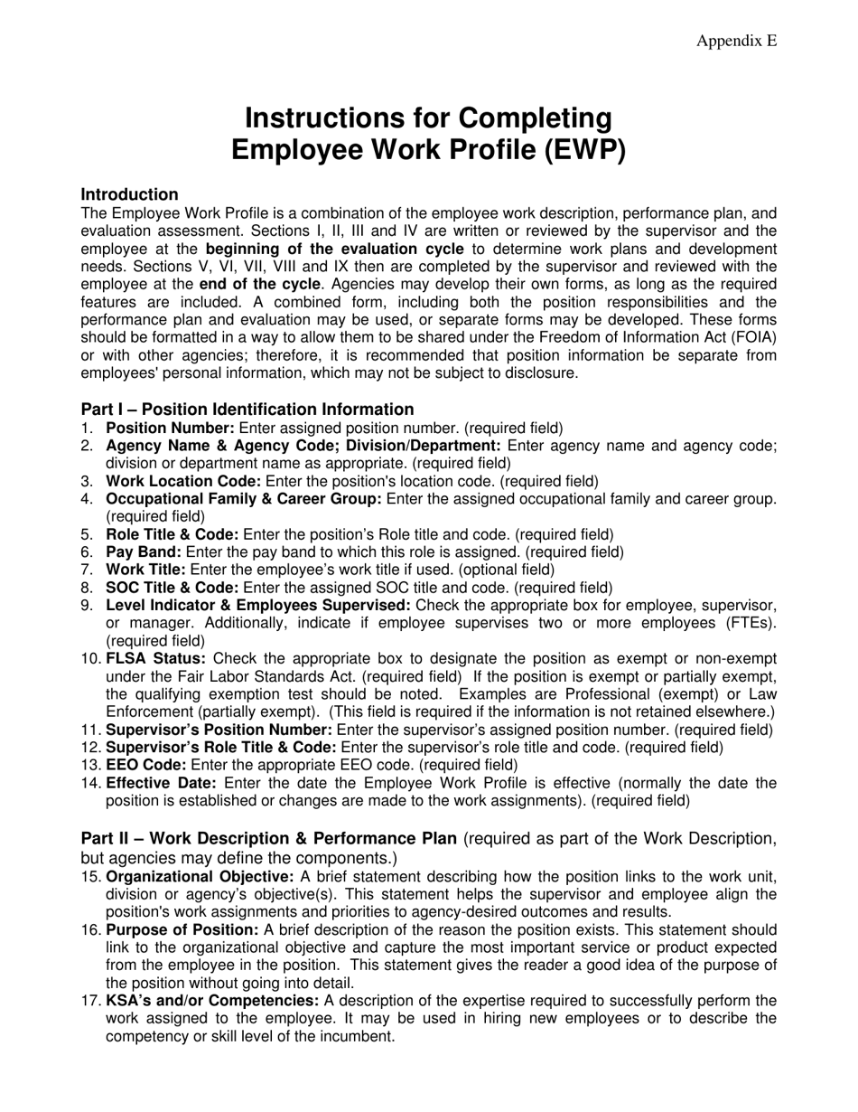 Instructions for Appendix E Employee Work Profile (Ewp) - Virginia, Page 1
