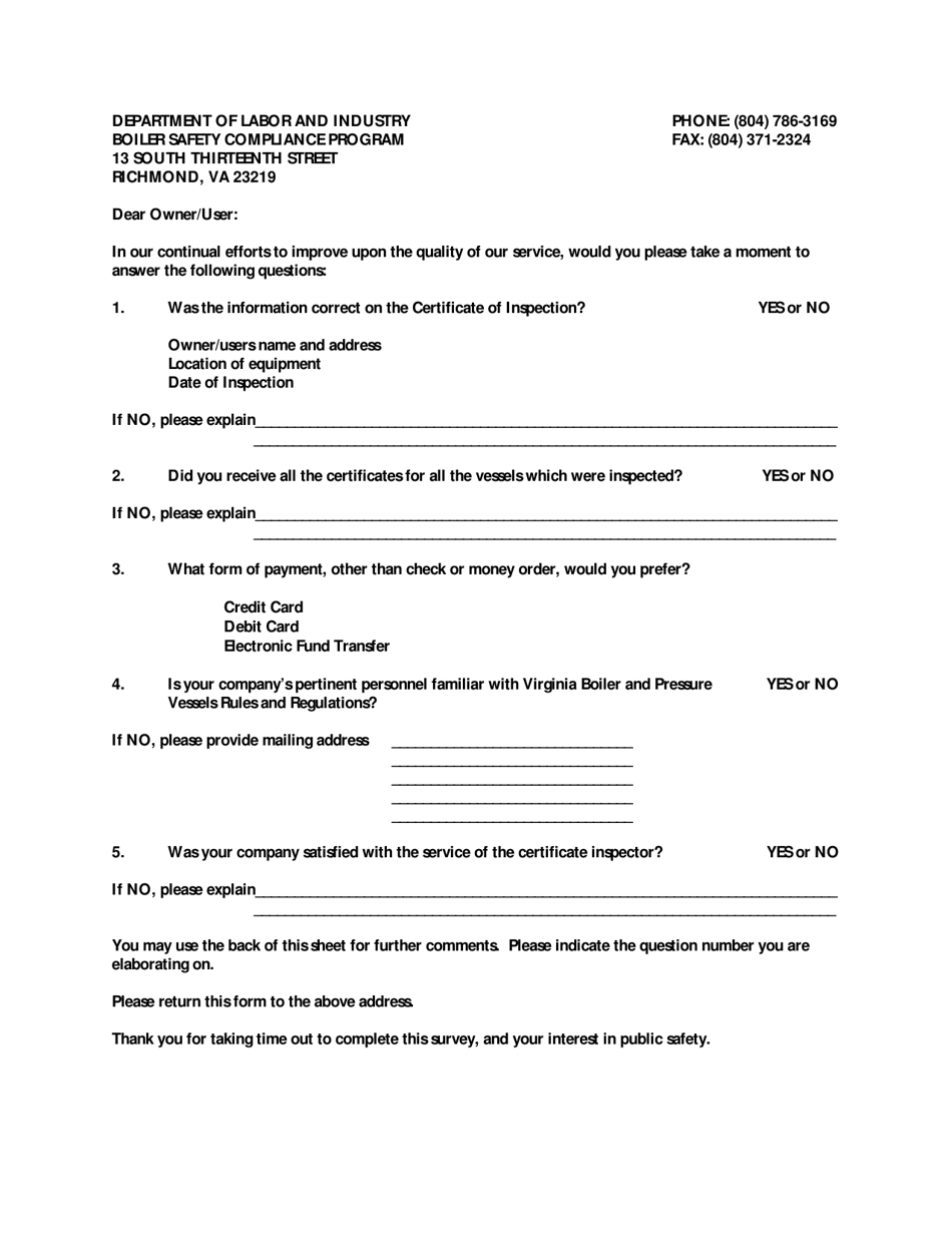 Customer Feedback Form - Virginia, Page 1