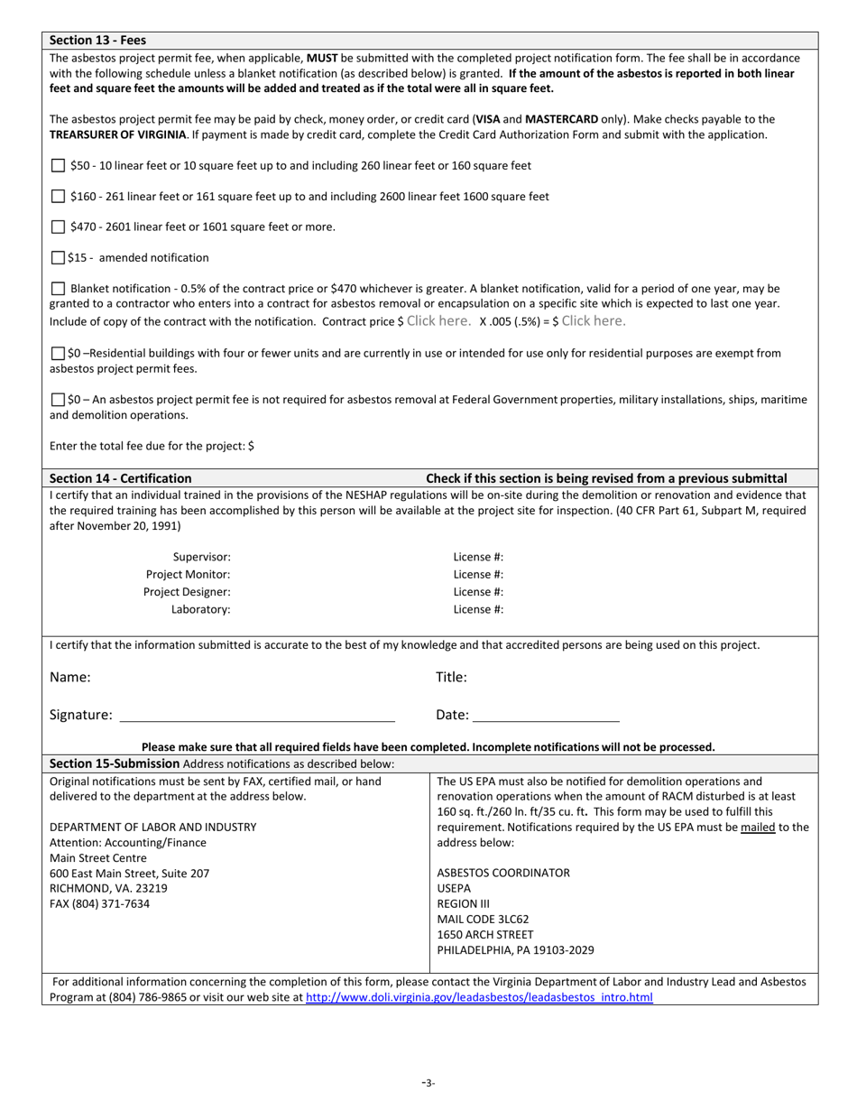 Permit Application and Notification for Asbestos Removal and Demolition - Virginia, Page 3