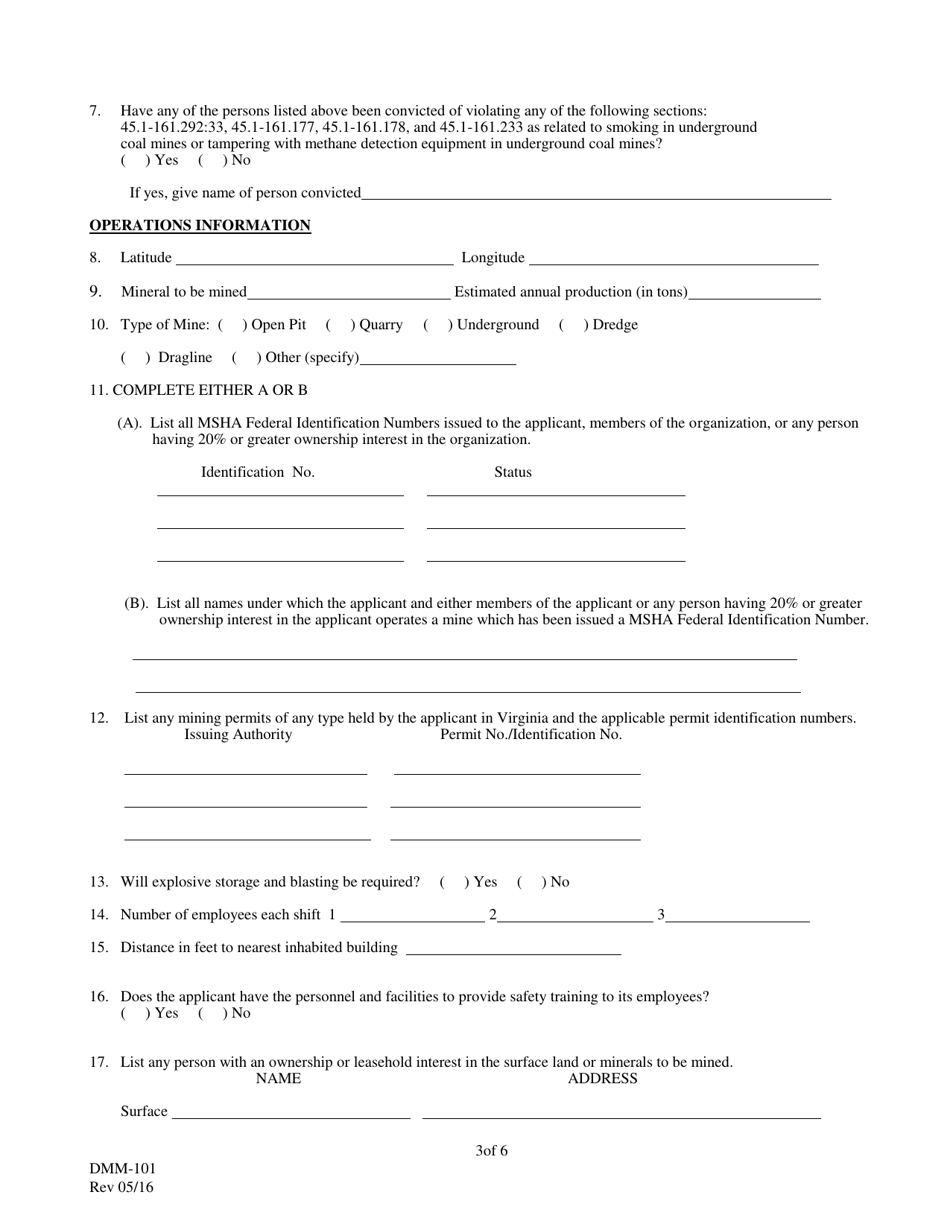 Form DMM-101 Permit / License Application - Virginia, Page 3