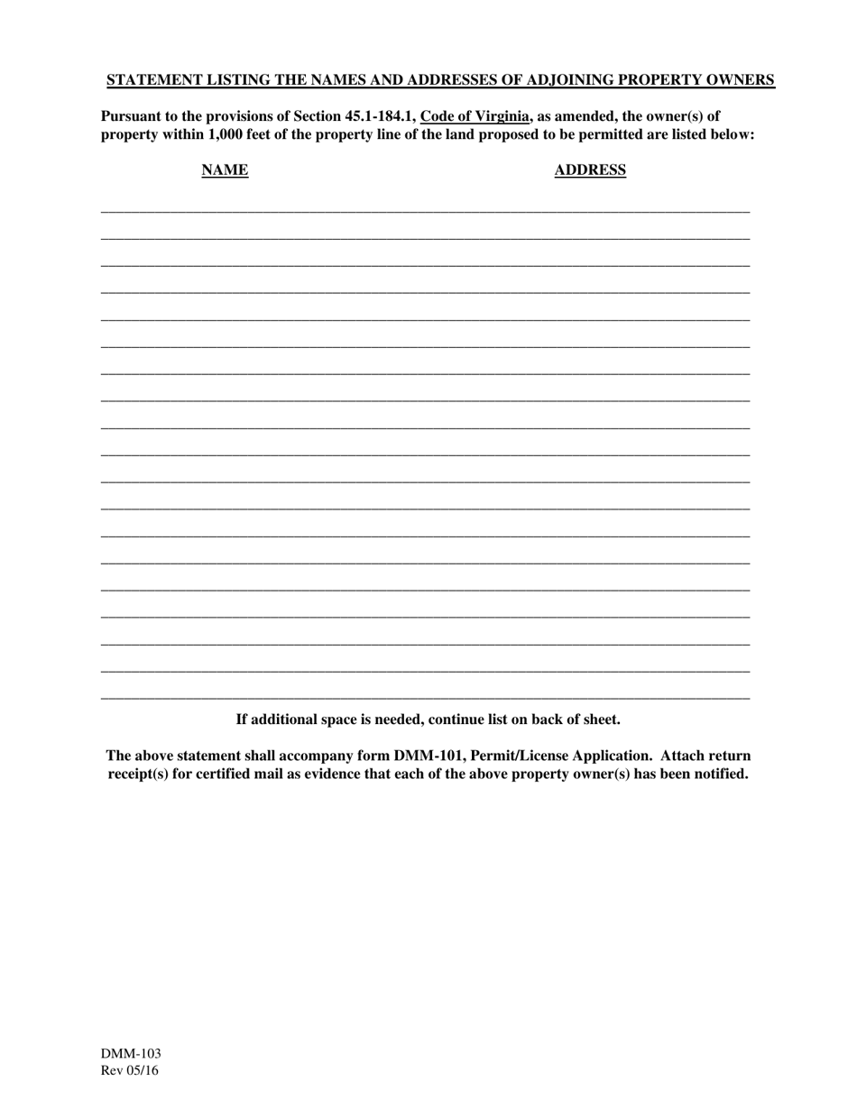 Form DMM-103 Notice of Application to Mine - Virginia, Page 2