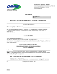 Document preview: Form DMM-107 Surety Bond Form - Virginia
