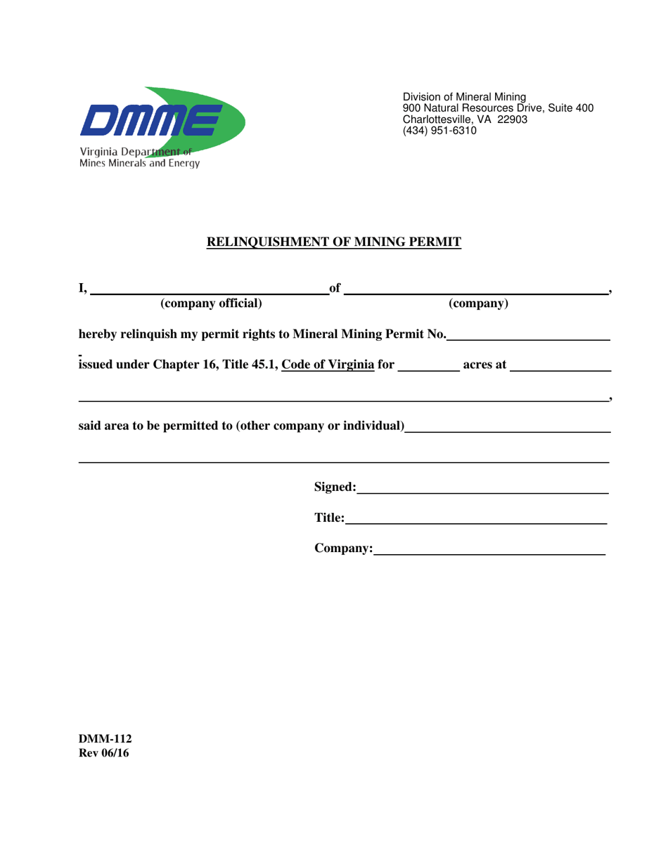 Form DMM-112 Download Printable PDF Or Fill Online Relinquishment Of ...