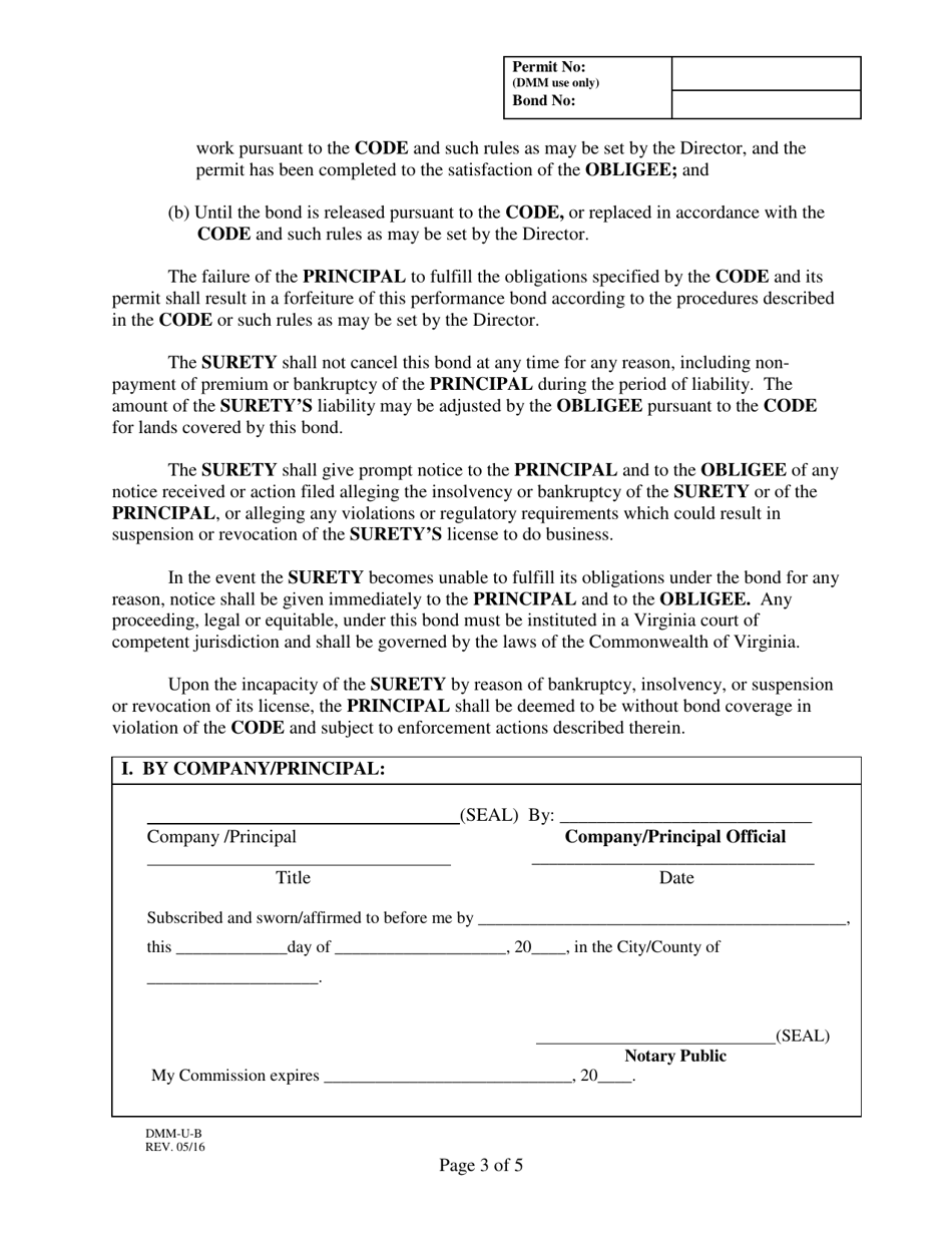 Form DMM-U-B Uranium Exploration Surety Bond - Virginia, Page 3