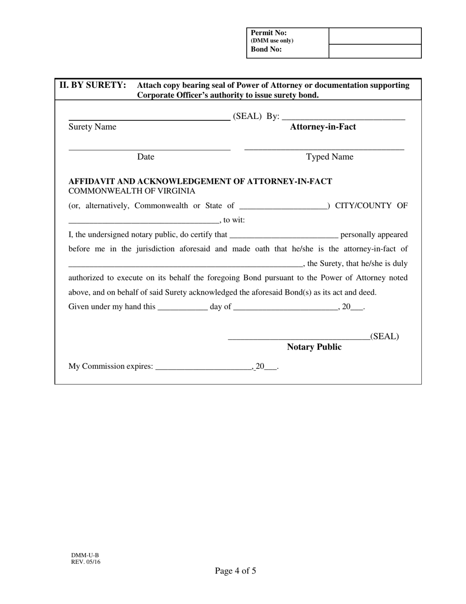 Form DMM-U-B Uranium Exploration Surety Bond - Virginia, Page 4