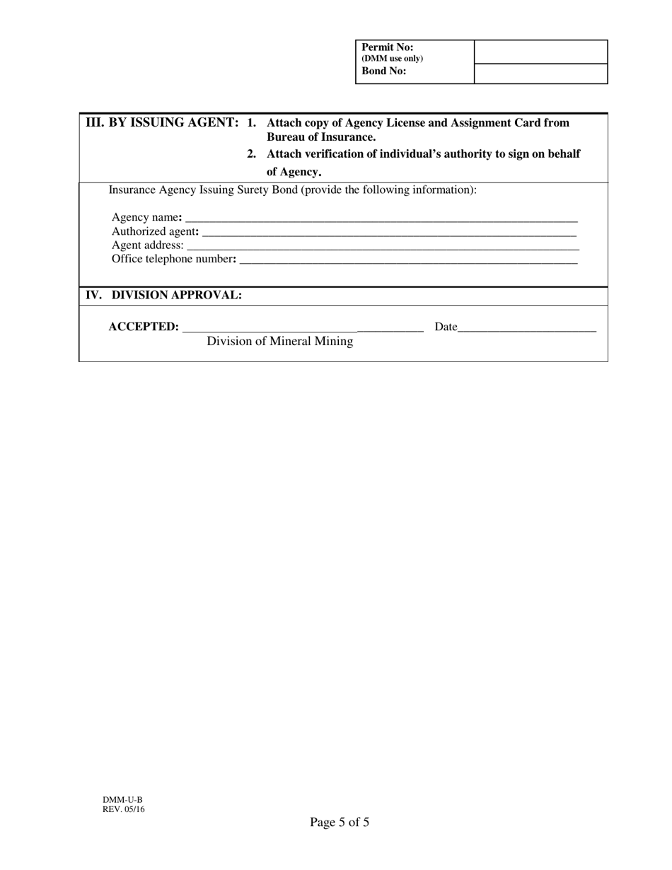 Form DMM-U-B Uranium Exploration Surety Bond - Virginia, Page 5