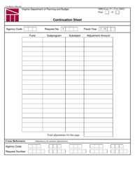 Document preview: DPB Form 27/27A Budget Request Form Continuation Sheet - Virginia