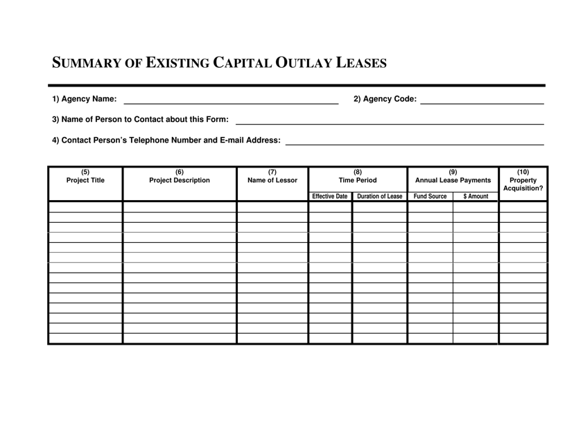 DPB Form L-2 Summary of Existing Capital Outlay Leases - Virginia