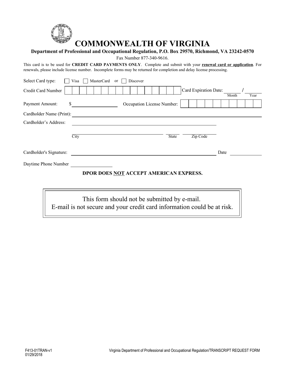 Form F413-01TRAN Transcript Request Form - Virginia, Page 2