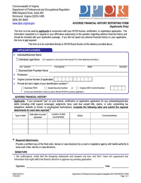 Form A406-01AFIN  Printable Pdf