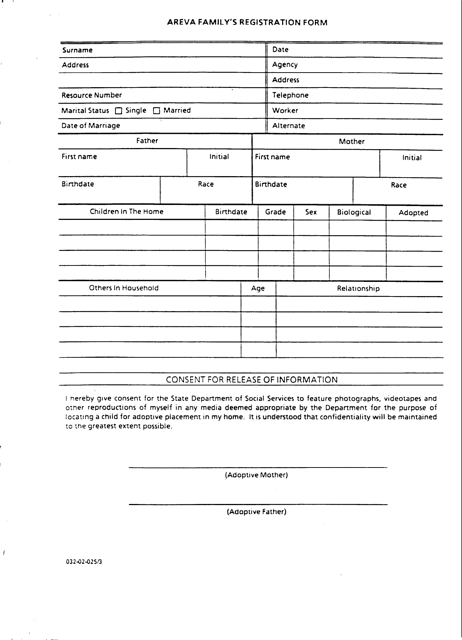 Form 032-02-025/3 Areva Family's Registration Form - Virginia