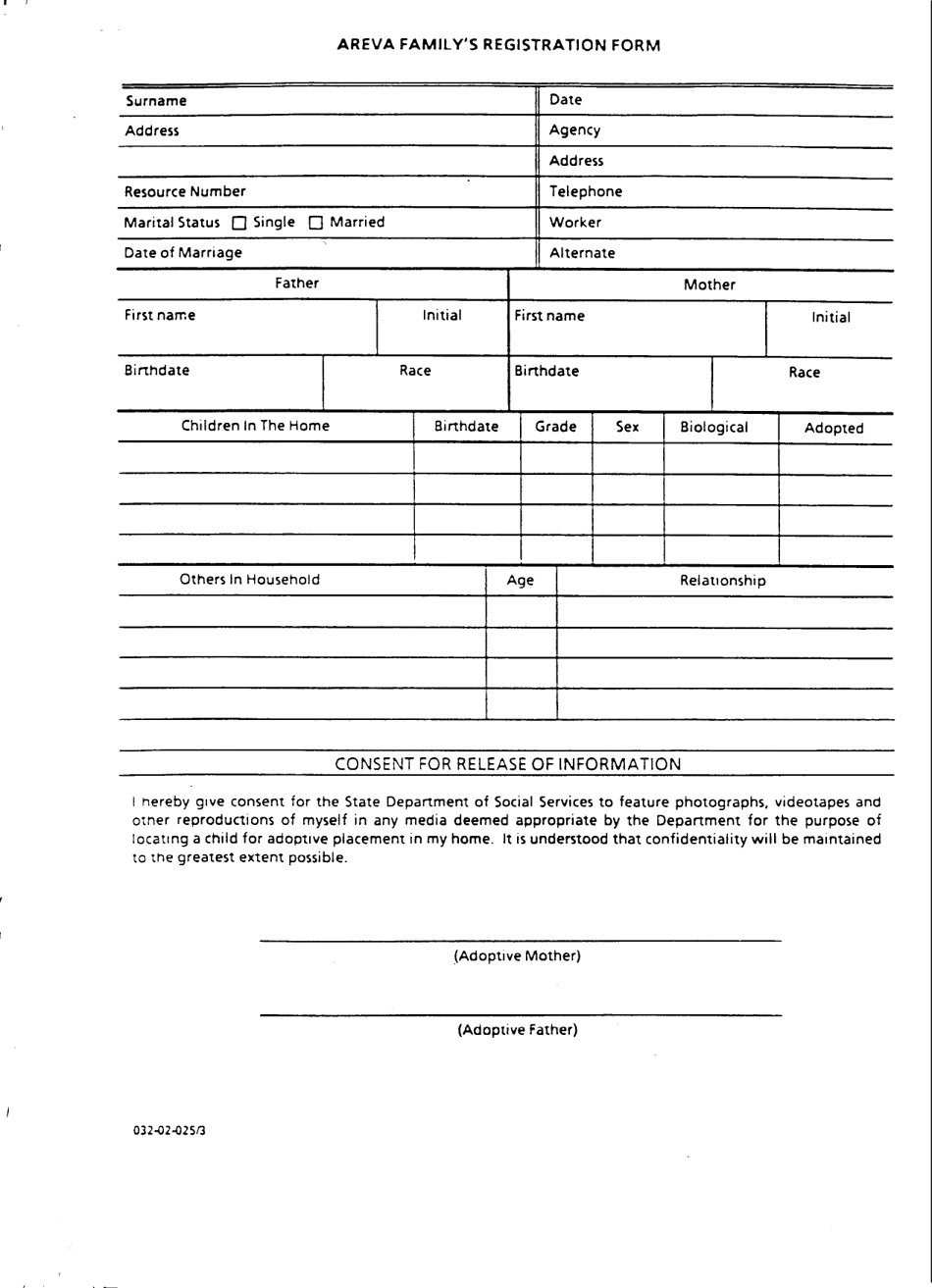 Form 032-02-025 / 3 Areva Familys Registration Form - Virginia, Page 1