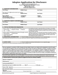 Document preview: Form 032-02-0018-04-ENG Adoptee Application for Disclosure - Virginia