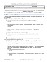 Document preview: Form 032-04-0090-03-ENG Virginia Adoption Assistance Agreement - Virginia